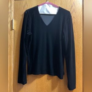 Women Old Navy Black Velvet V-Neck Stretch Long Sleeve Blouse. Polyester Spandex